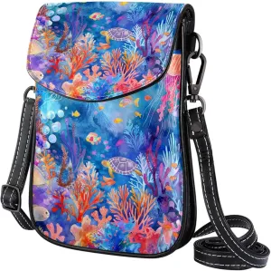 Satchel Bag Watercolor Turtle Jellyfish Underwater Purse Crossbody Leather Messenger Bag For Women