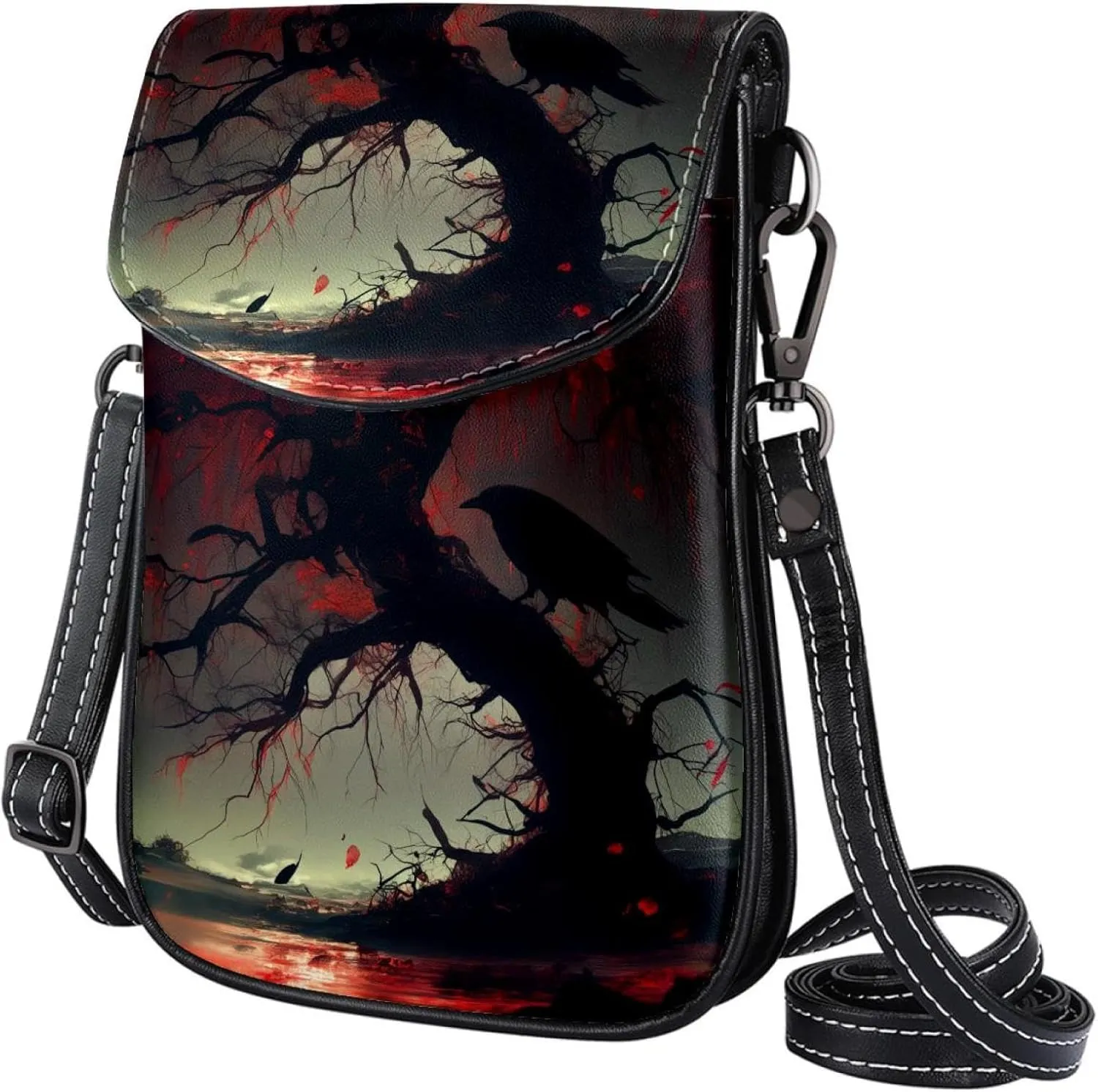 Satchel Bag Willow Tree With Red Flowers Purse Crossbody Leather Messenger Bag For Women