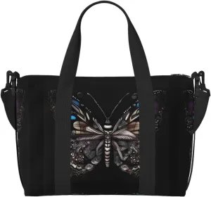 Science Butterfly Hand-held travel bag, messenger casual handbag, suitable for work, travel, fitness, tourism, women's zipper storage bag,