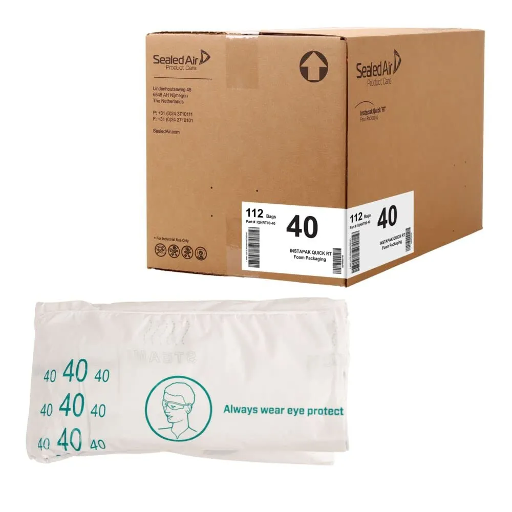 Sealed Air Instapak Quick RT #40 Heavy Duty Expandable Foam Bag, for 12"x12"x12" Box, Case of 224, Expandable Foam Packaging Bags for Shipping Boxes, 18"x24"