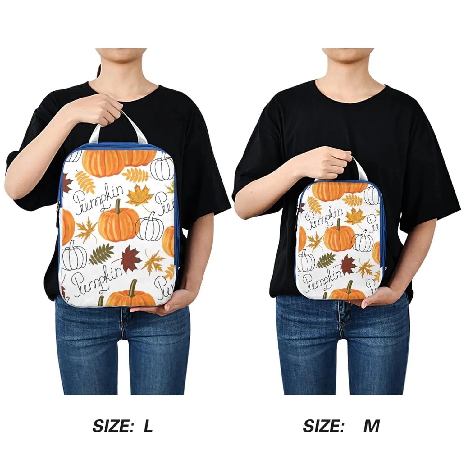 Seamless Autumn Leaves, Orange Pumpkins, Draft Pumpkins 3 Piece set Cubes Expandable Adjustable Luggage Packing Bags, Ultralight Organizer Accessories Travel Suitcase Compressible Bags