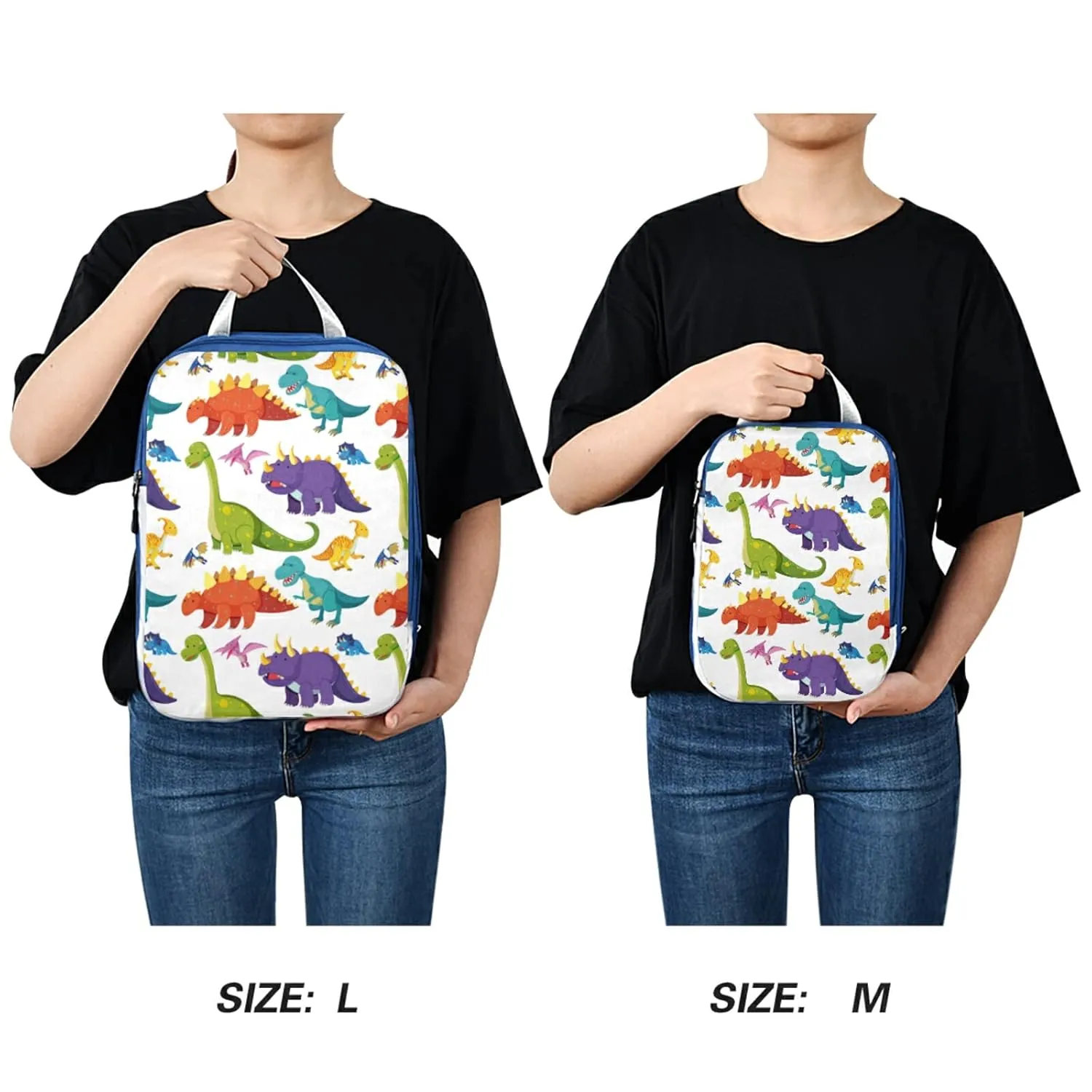 Seamless Colorful Dinosaurs on White 3 Piece set Cubes Expandable Adjustable Luggage Packing Bags, Ultralight Organizer Accessories Travel Suitcase Compressible Bags