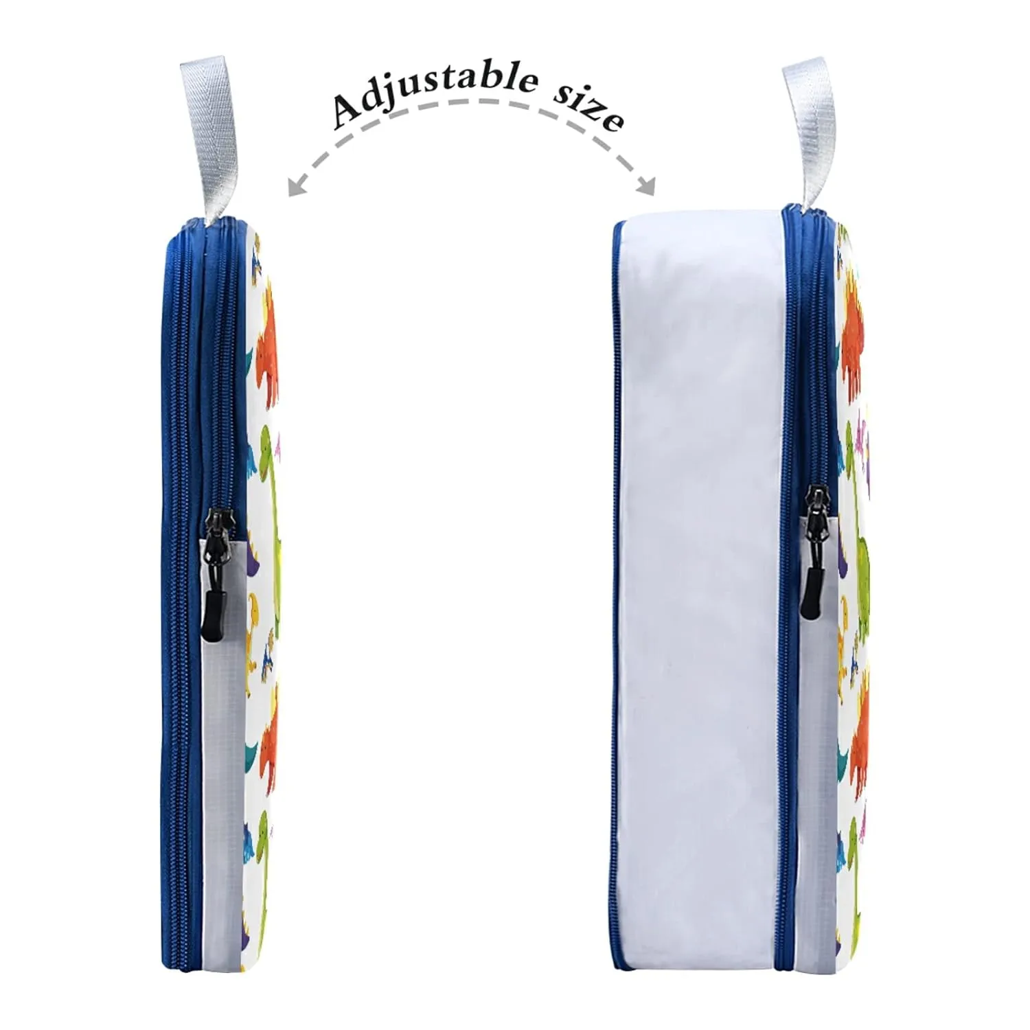Seamless Colorful Dinosaurs on White 3 Piece set Cubes Expandable Adjustable Luggage Packing Bags, Ultralight Organizer Accessories Travel Suitcase Compressible Bags