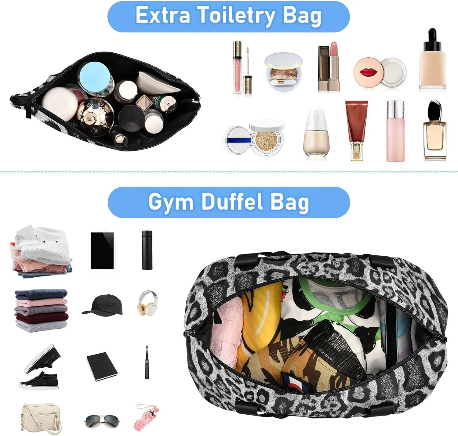 seamless Leopard Skin Giraffe Skin Animal Texture Gym Duffel Bag, Polyester Travel Weekender Luggage Handbag with Waterproof Pocket for Wet Items, Unisex Foldable Tote for Sports