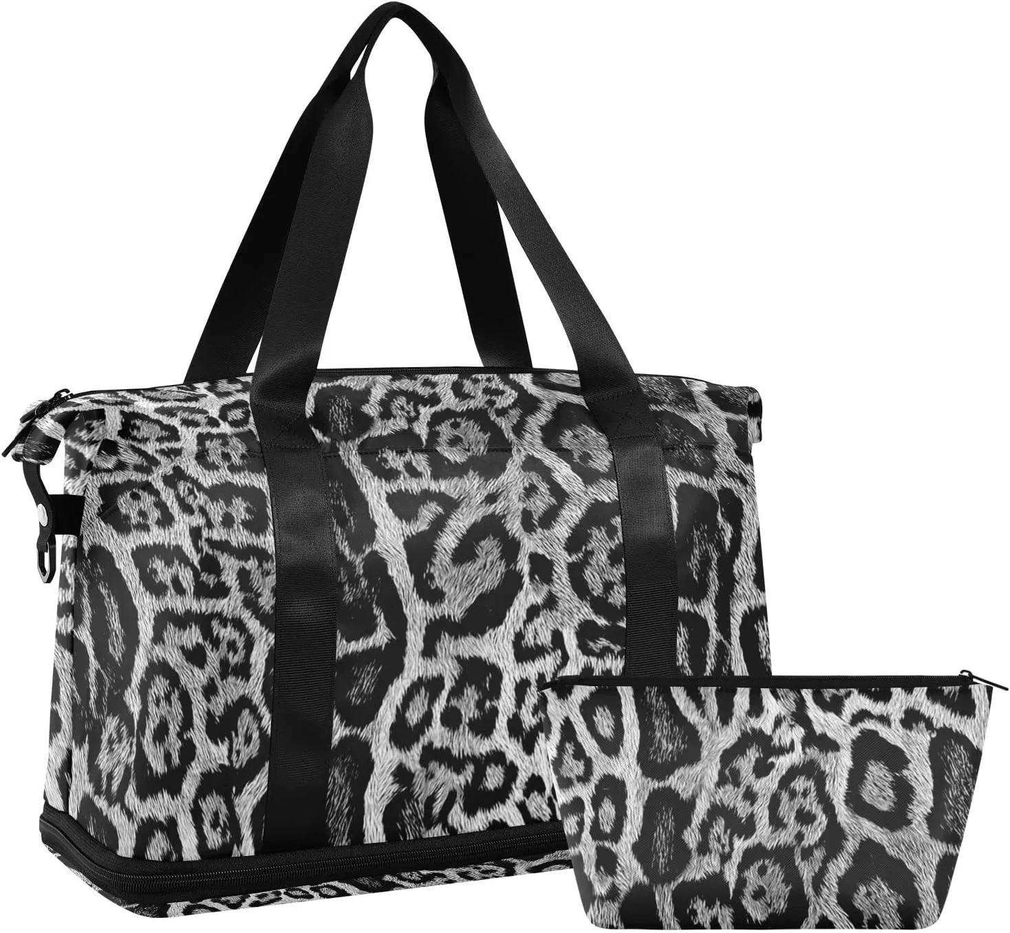 seamless Leopard Skin Giraffe Skin Animal Texture Gym Duffel Bag, Polyester Travel Weekender Luggage Handbag with Waterproof Pocket for Wet Items, Unisex Foldable Tote for Sports