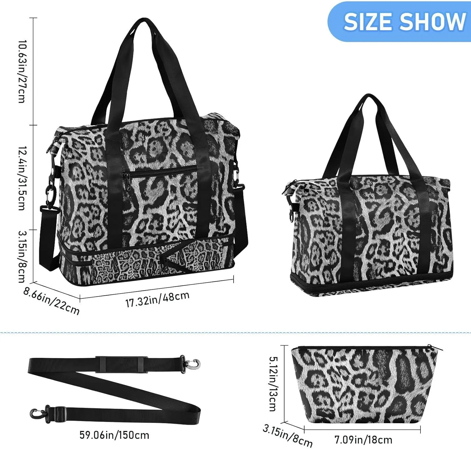 seamless Leopard Skin Giraffe Skin Animal Texture Gym Duffel Bag, Polyester Travel Weekender Luggage Handbag with Waterproof Pocket for Wet Items, Unisex Foldable Tote for Sports
