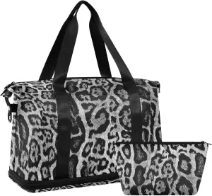 seamless Leopard Skin Giraffe Skin Animal Texture Gym Duffel Bag, Polyester Travel Weekender Luggage Handbag with Waterproof Pocket for Wet Items, Unisex Foldable Tote for Sports