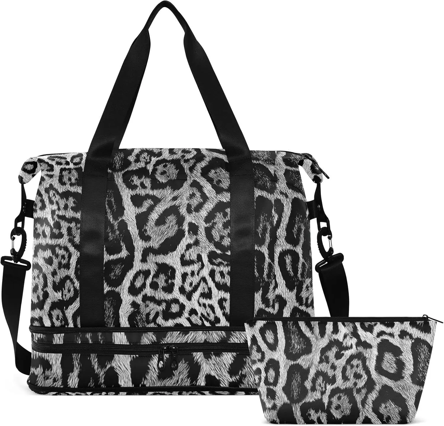 seamless Leopard Skin Giraffe Skin Animal Texture Gym Duffel Bag, Polyester Travel Weekender Luggage Handbag with Waterproof Pocket for Wet Items, Unisex Foldable Tote for Sports