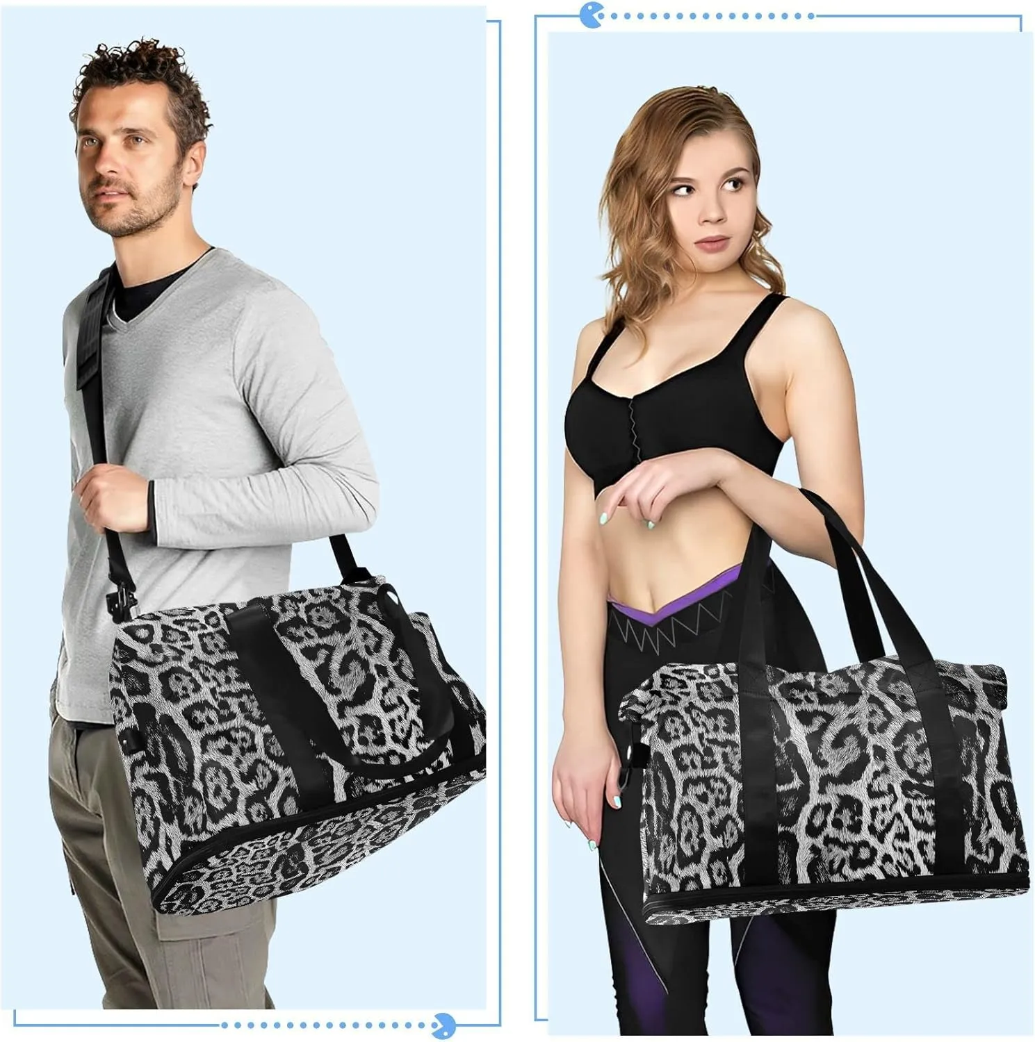seamless Leopard Skin Giraffe Skin Animal Texture Gym Duffel Bag, Polyester Travel Weekender Luggage Handbag with Waterproof Pocket for Wet Items, Unisex Foldable Tote for Sports