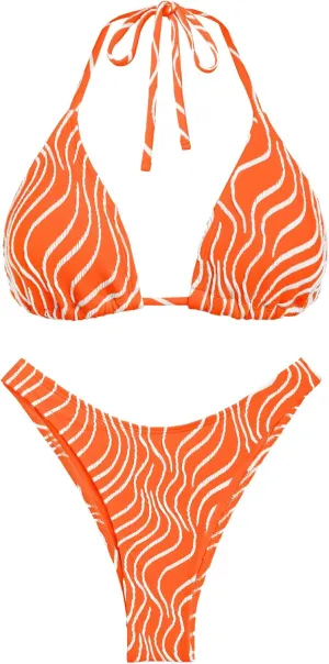 seamoly Women's Bikini Set Halter Two Piece Swimsuit Striped Tie Back High Cut Sexy Thong Bathing Suit