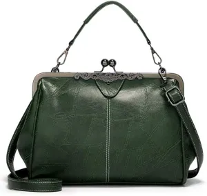 Segater® Women Retro Hollow Oil Wax PU Leather Handbag Kiss Lock Crossbody Purse Vintage Messenger Bag Tote