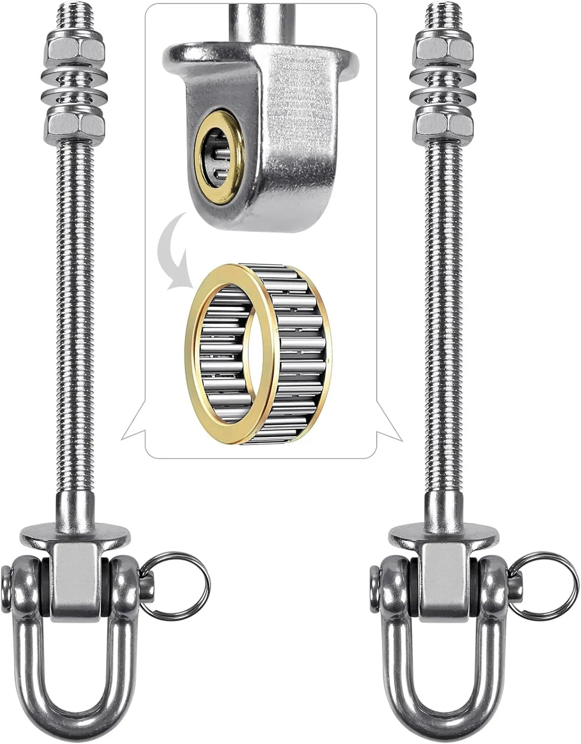 SELEWARE Heavy Duty Stainless Steel Swing Hangers with Bearings (Set of 2), Swing Bolts M10 x 9", 1800LB Capacity for Wood & Steel Beams, Yoga Hammock, Porch Swing