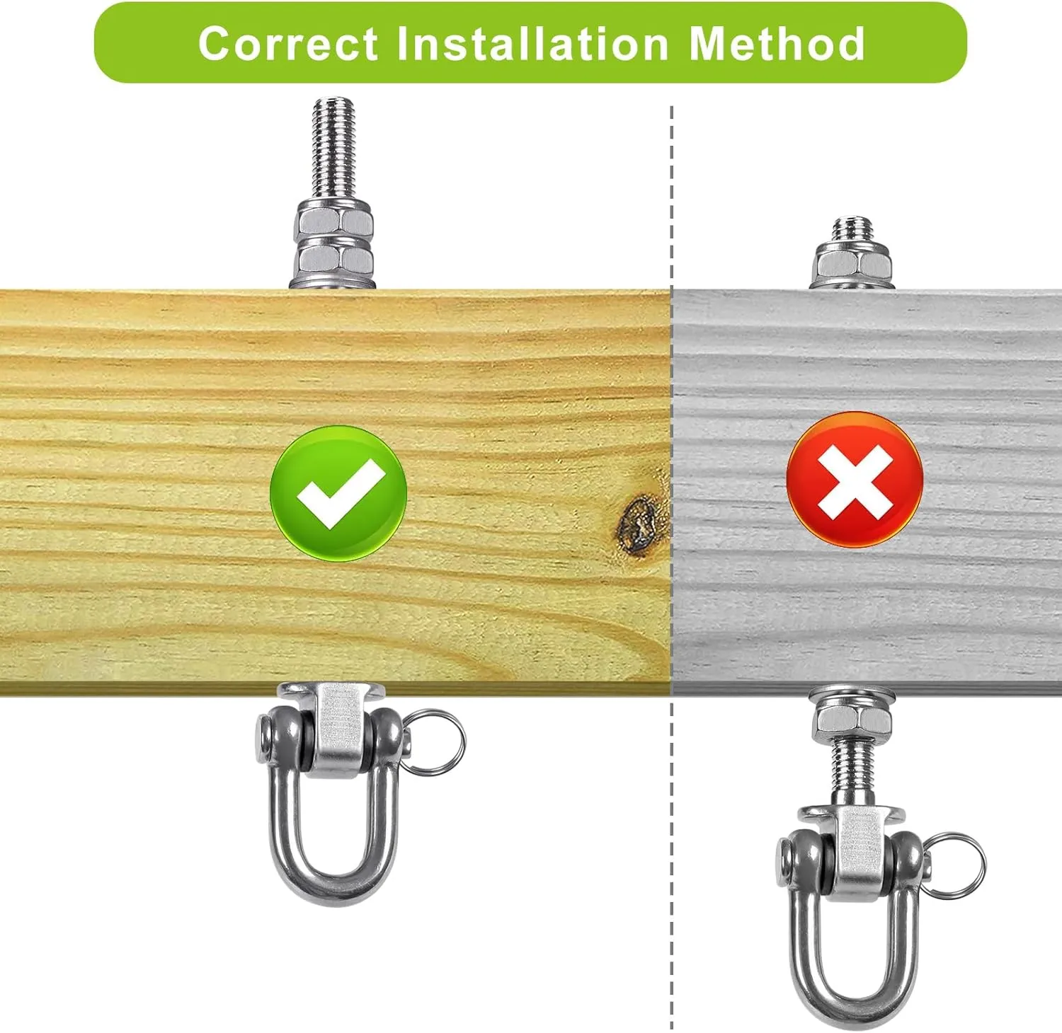 SELEWARE Heavy Duty Stainless Steel Swing Hangers with Bearings (Set of 2), Swing Bolts M10 x 9", 1800LB Capacity for Wood & Steel Beams, Yoga Hammock, Porch Swing