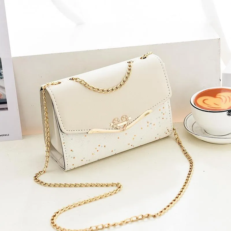 Sequined Messenger Shoulder Bag For Women Beige