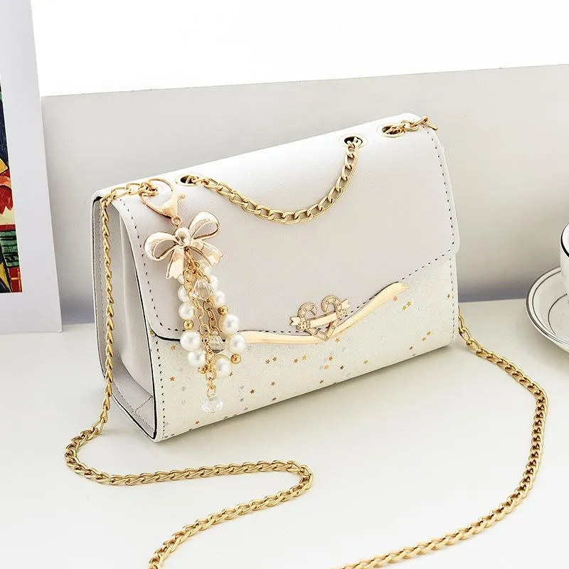 Sequined Messenger Shoulder Bag For Women Beige