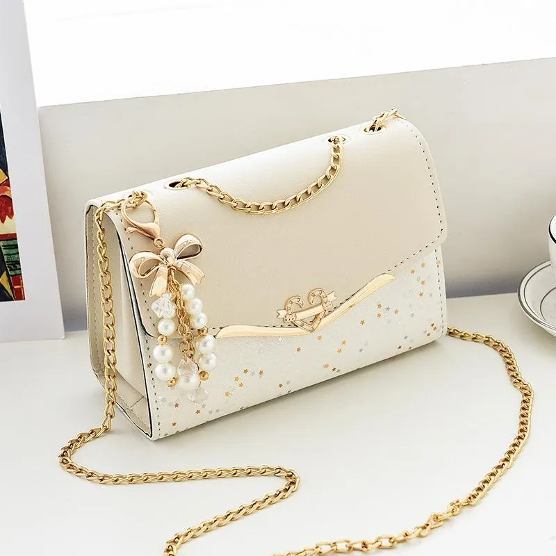 Sequined Messenger Shoulder Bag For Women Beige