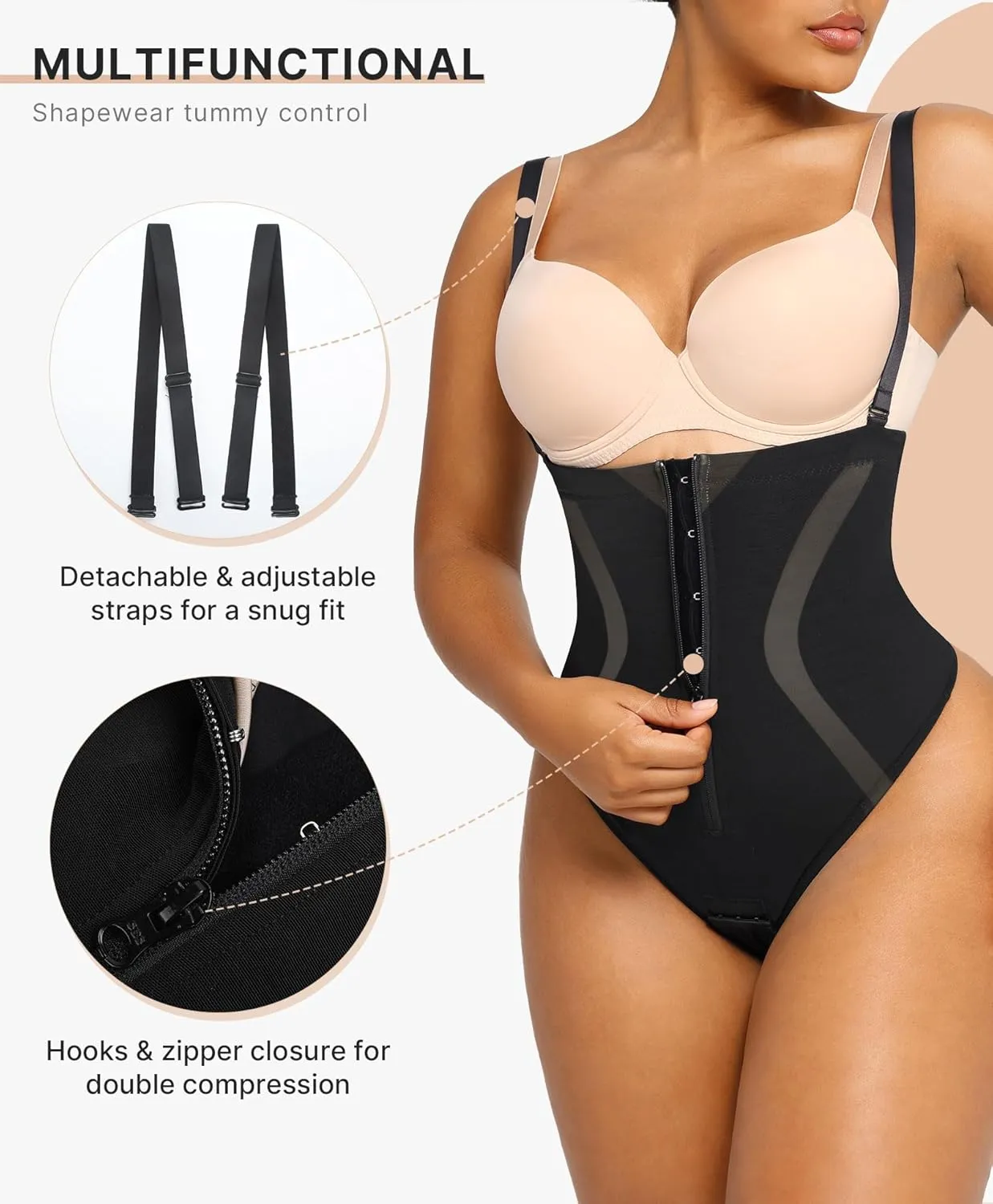 SHAPELLX Shapewear Tummy Control Womens High Waist Body Shaper Thong Butt Lifting Shapewear Bodysuit Colombianas