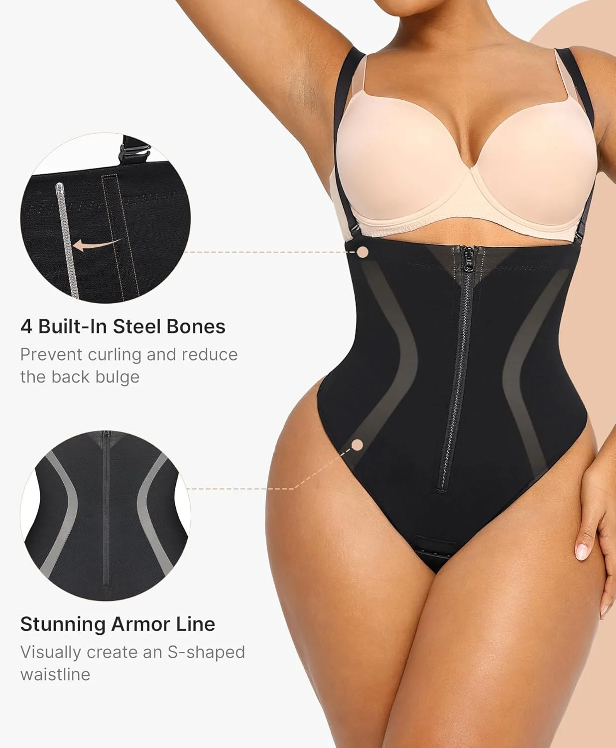 SHAPELLX Shapewear Tummy Control Womens High Waist Body Shaper Thong Butt Lifting Shapewear Bodysuit Colombianas