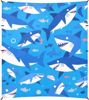 Shark Ocean Blue Beach Canopy UPF50  Water-Resistant Sun Shelter with Sandbags & Sand Shovel for Camping, Picnics, Backyard