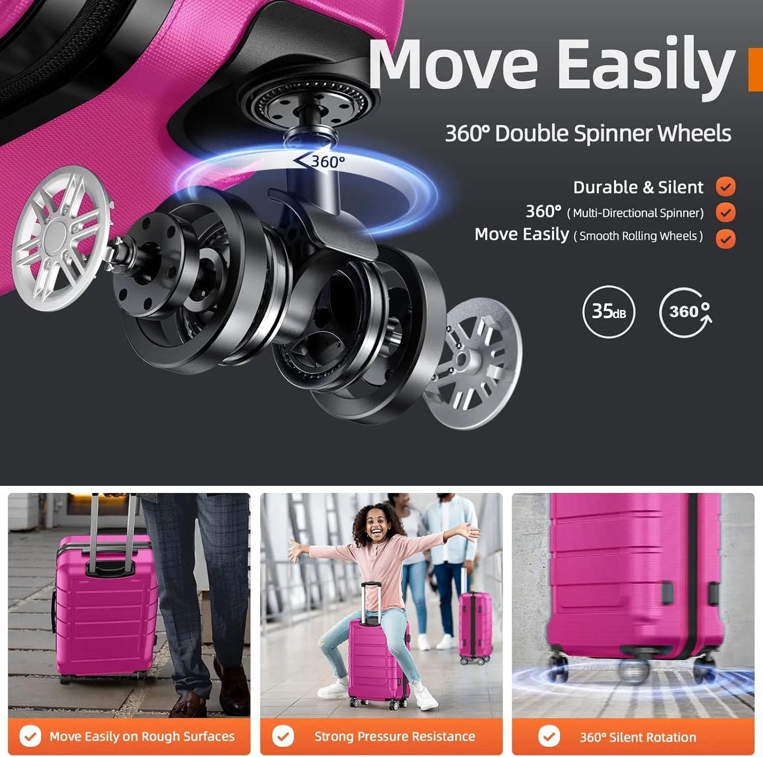 SHOWKOO Luggage Sets Expandable PC ABS Durable Suitcase Sets Double Wheels TSA Lock Megenta 3pcs