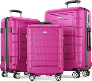 SHOWKOO Luggage Sets Expandable PC ABS Durable Suitcase Sets Double Wheels TSA Lock Megenta 3pcs