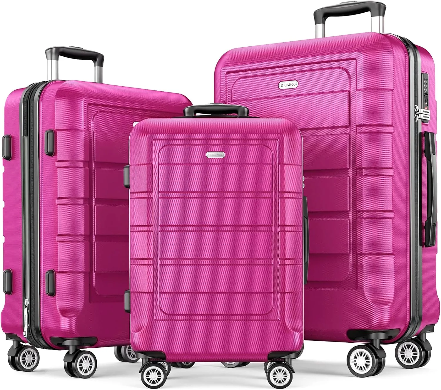 SHOWKOO Luggage Sets Expandable PC ABS Durable Suitcase Sets Double Wheels TSA Lock Megenta 3pcs