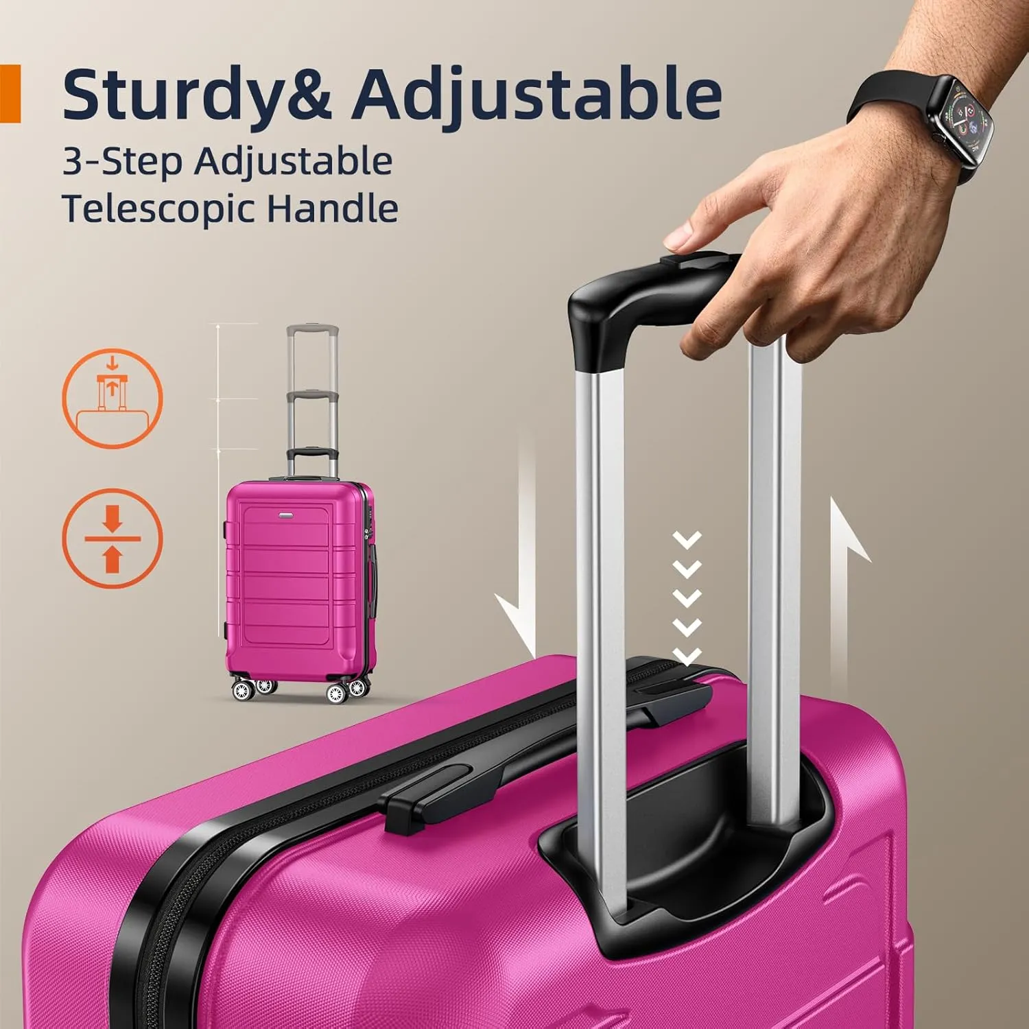 SHOWKOO Luggage Sets Expandable PC ABS Durable Suitcase Sets Double Wheels TSA Lock Megenta 3pcs