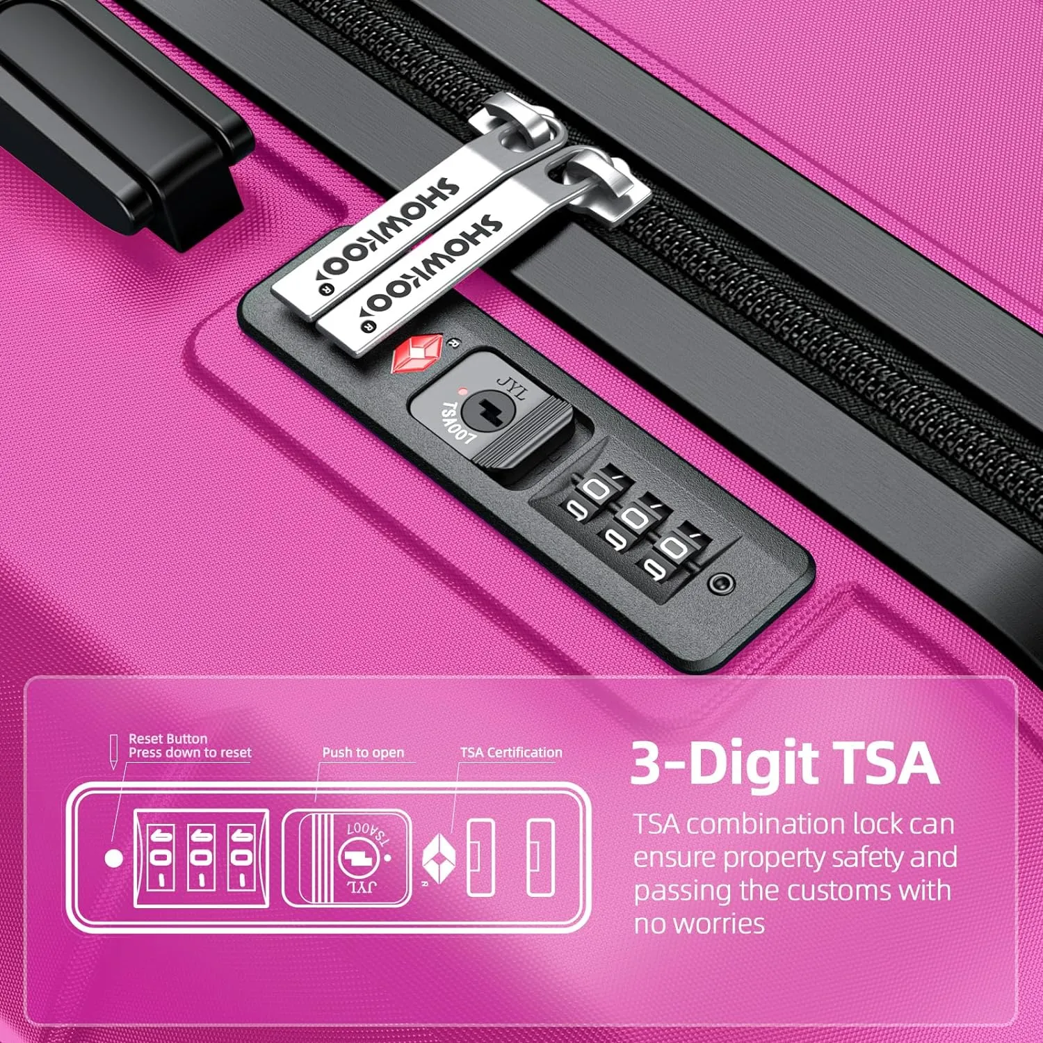 SHOWKOO Luggage Sets Expandable PC ABS Durable Suitcase Sets Double Wheels TSA Lock Megenta 3pcs