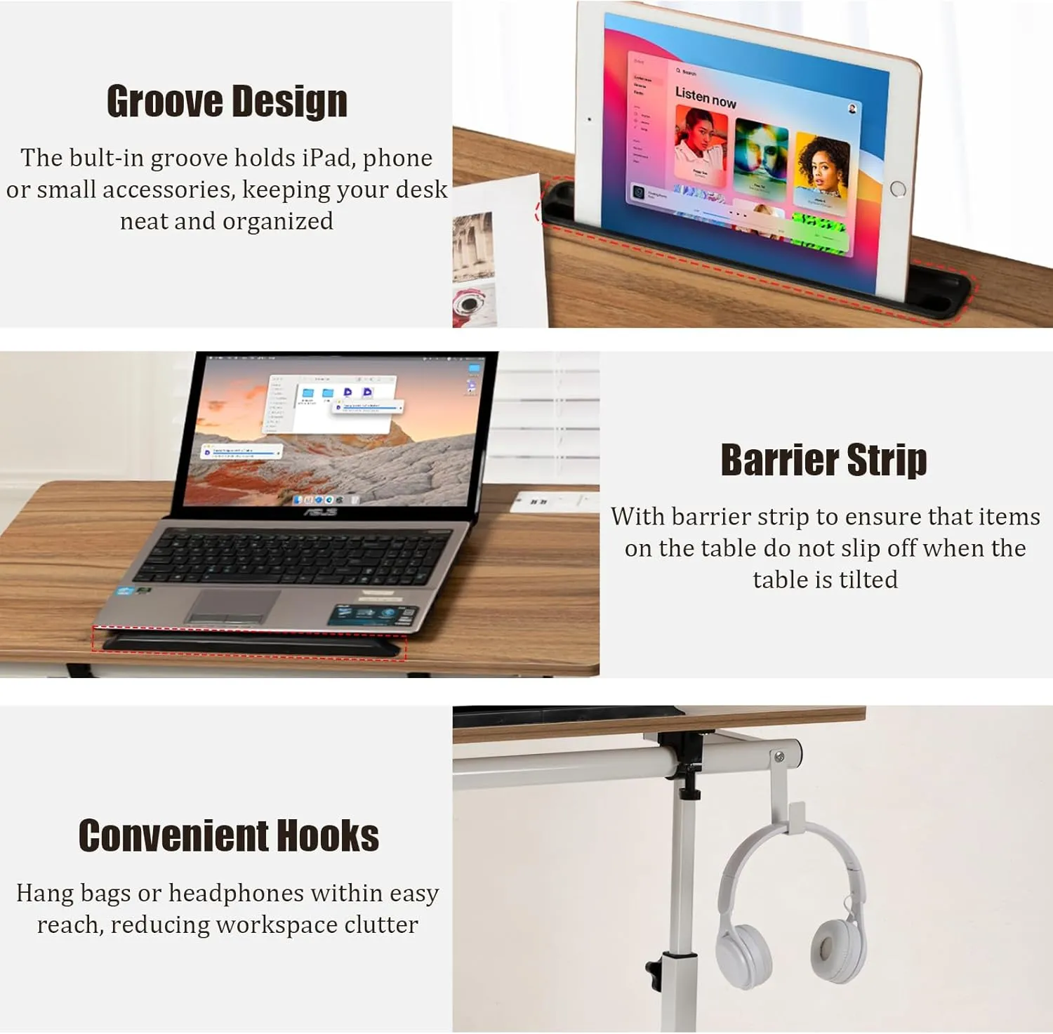 SIDUCAL Standing Desk Height Adjustable with Tiltable Tabletop, Rolling Laptop Desk with Charging Station, Sit Stand Portable Stand Up Desk with Wheels, Vintage Oak