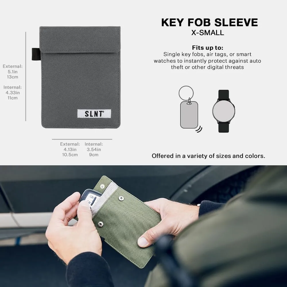 Silent Pocket Faraday Cage Key Fob Holder, Charcoal Grey, 4.3" x 3.5" x 0.5"