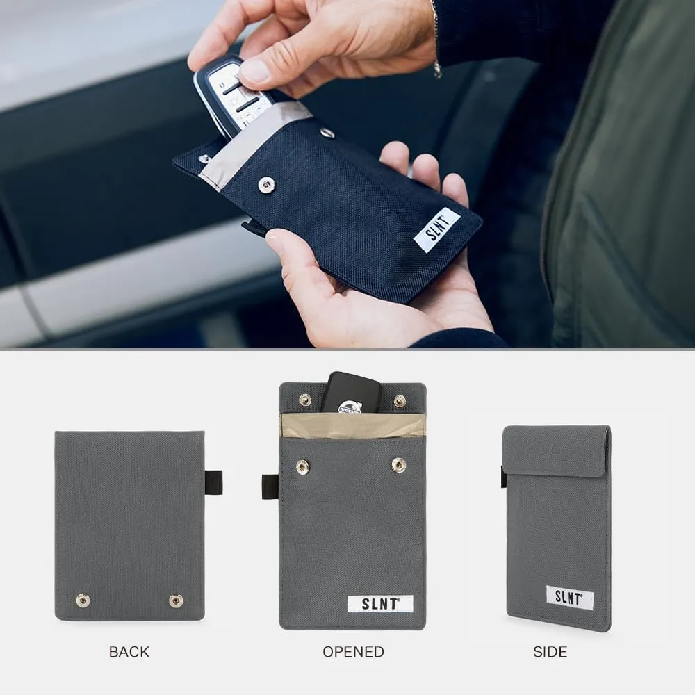 Silent Pocket Faraday Cage Key Fob Holder, Charcoal Grey, 4.3" x 3.5" x 0.5"