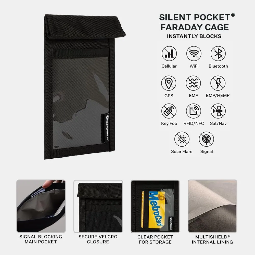 Silent Pocket SLNT Quick Access Key Fob Faraday Bag Weatherproof Signal Blocking Nylon, Device Shielding for Key Fobs, Smart Watches, AirPods - Travel, Privacy & Anti-Hacking (Black, Small)