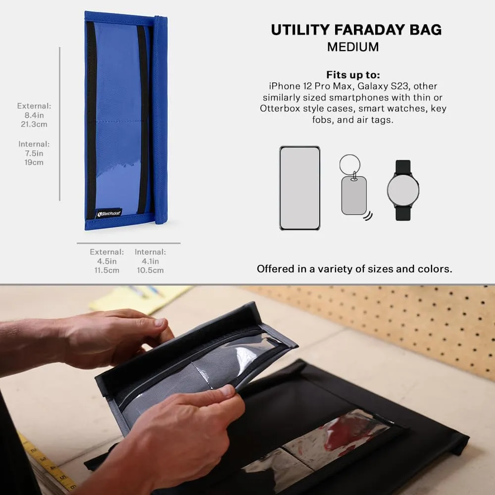 Silent Pocket SLNT Quick Access Smartphone Faraday Bag Weatherproof Signal Blocking Nylon, Device Shielding for iPhone, Samsung Galaxy, Most Phones - Privacy & Anti-Hacking (Royal Blue, Medium)