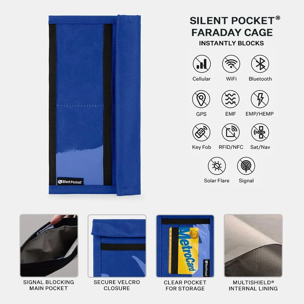 Silent Pocket SLNT Quick Access Smartphone Faraday Bag Weatherproof Signal Blocking Nylon, Device Shielding for iPhone, Samsung Galaxy, Most Phones - Privacy & Anti-Hacking (Royal Blue, Medium)