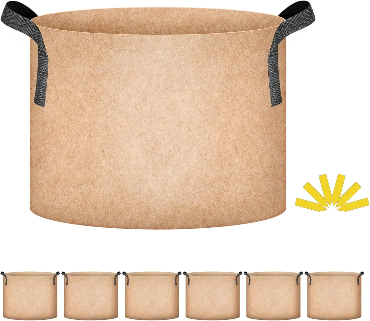 Simple Deluxe 6 Pack 5 Gallon Grow Bags, 300G Vegetable/Flower/Plant Fabric Pots with Handles, Heavy Duty Thickened Nonwoven Planting Bag with 6 Pcs Plant Labels