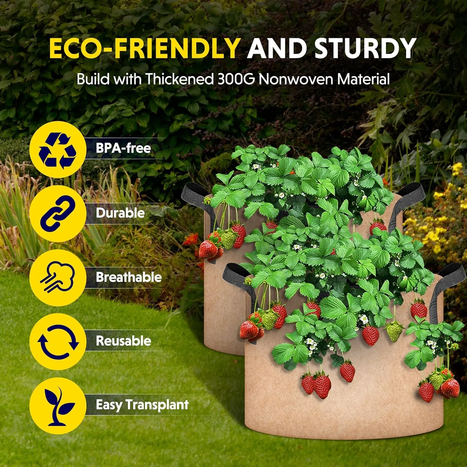 Simple Deluxe 6 Pack 5 Gallon Grow Bags, 300G Vegetable/Flower/Plant Fabric Pots with Handles, Heavy Duty Thickened Nonwoven Planting Bag with 6 Pcs Plant Labels