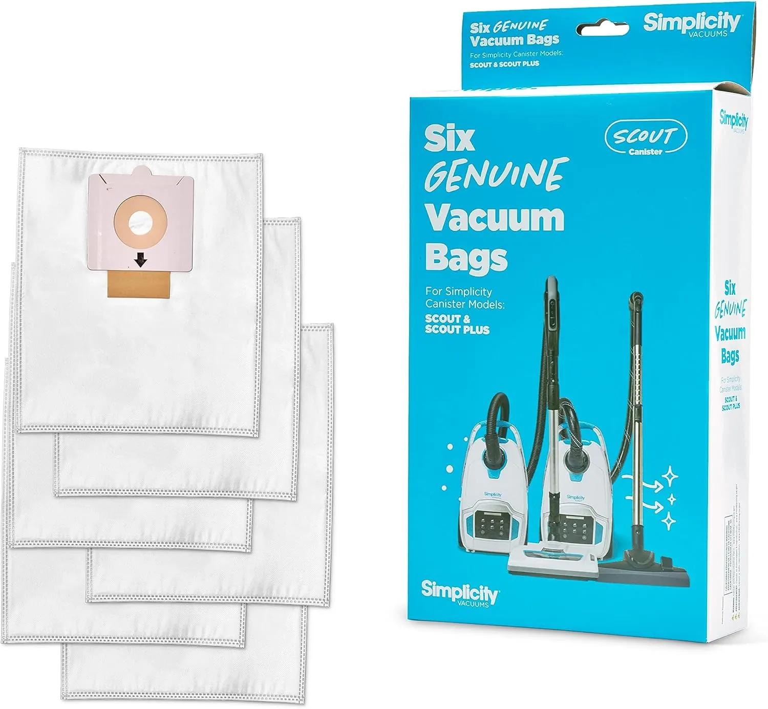 Simplicity Vacuums Replacement Vacuum Cleaner Bags for Scout and Scout Plus, Replacement Bags Made with HEPA Filter Media for Vacuum Cleaner Canister, SSH-6
