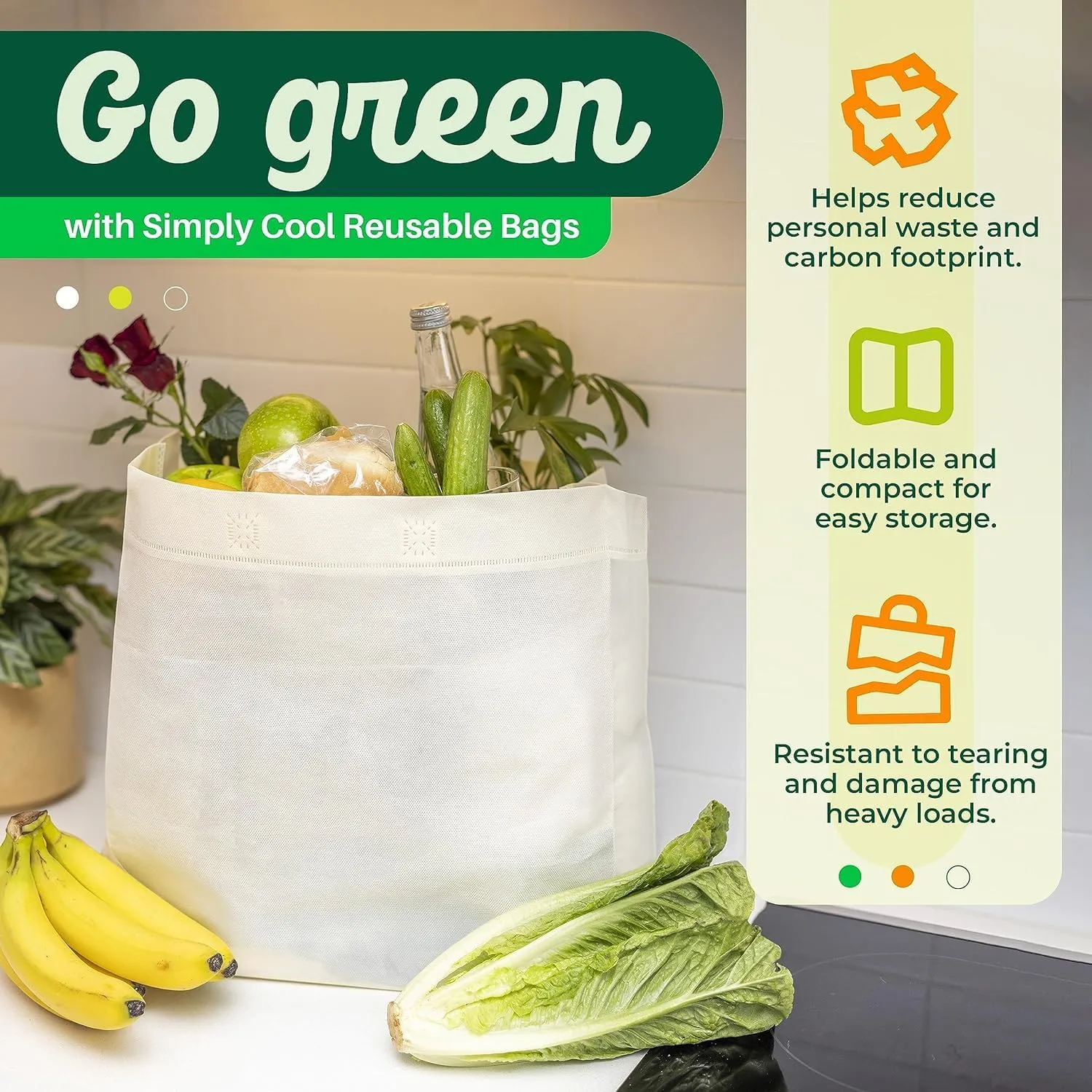 Simply Cool 200 Pack Medium Reusable Eco-Friendly Grocery Shopping Bags 12.6"x6.3"x11.8" Durable Recyclable Washable Foldable Portable Tote Bags Bulk