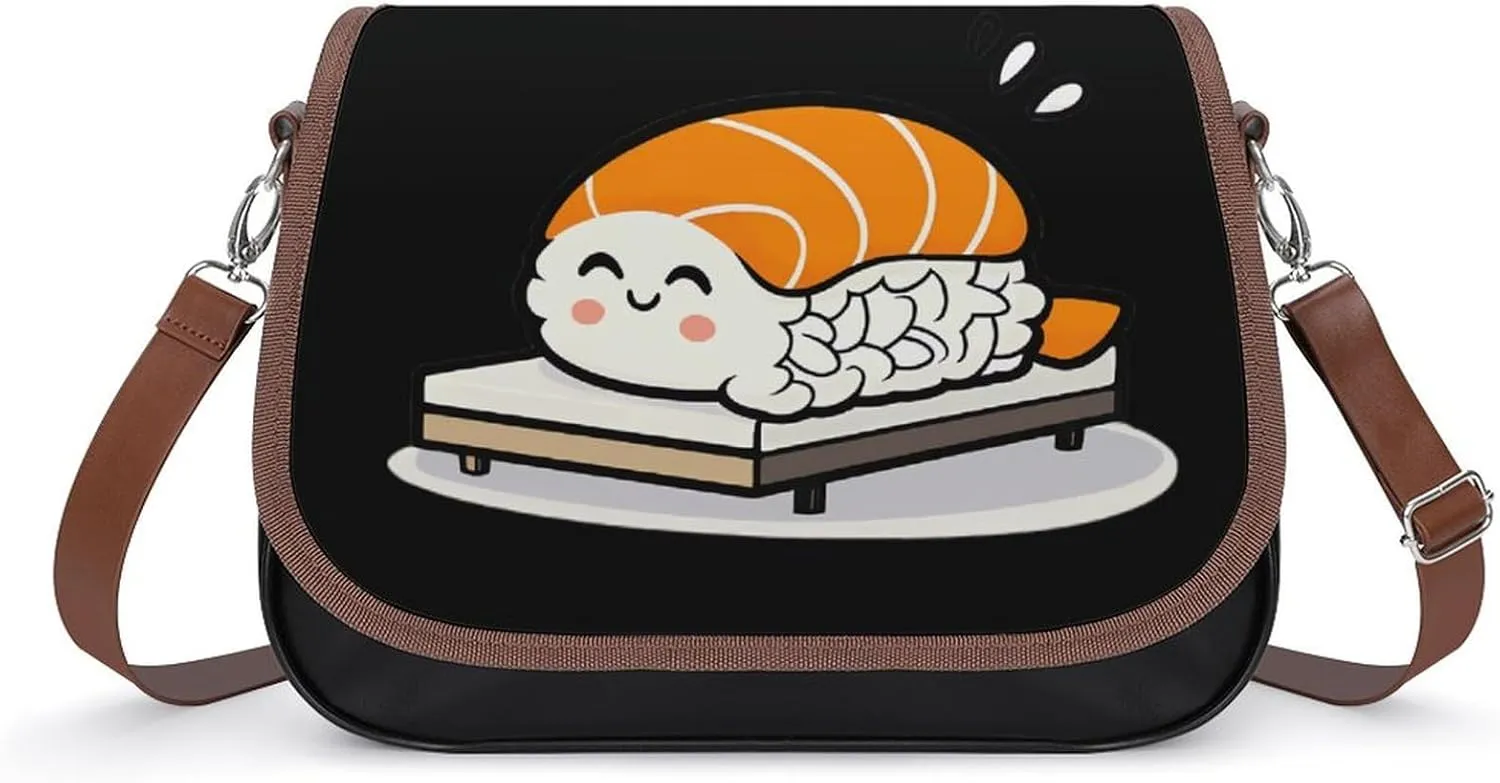 Sleepy Sushi on Bed Womens Messenger Crossbody Bags Small Shoulder Handbags Purse with Adjustable Strap