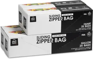 Slider Quart & Gallon Combo Pack, 100 Count, Expandable Bottom, Slider Seal, BPA-Free, Easy Write-On Rectangle (50 Bags Each)