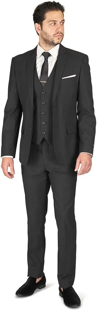 Slim Fit Men Suit Micro Textured Weave 2 Button Notch Collar AZAR 11812