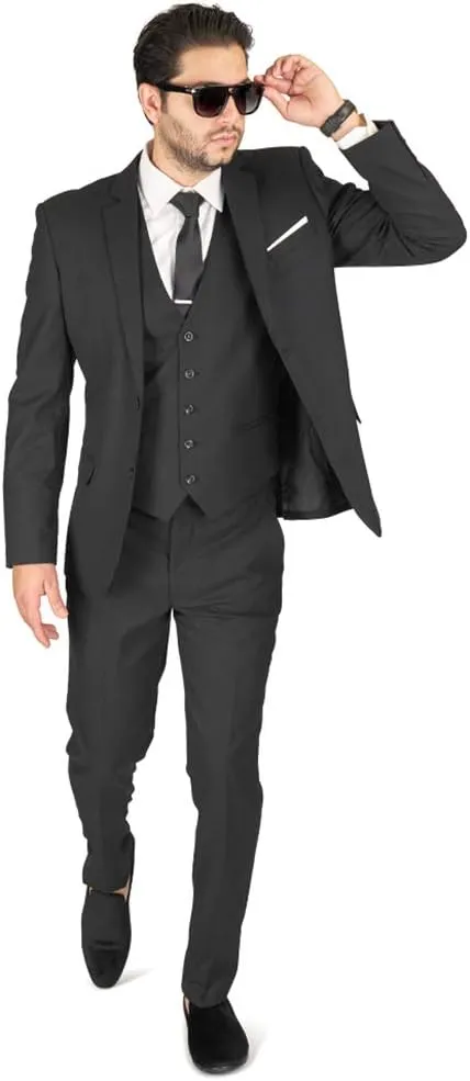 Slim Fit Men Suit Micro Textured Weave 2 Button Notch Collar AZAR 11812