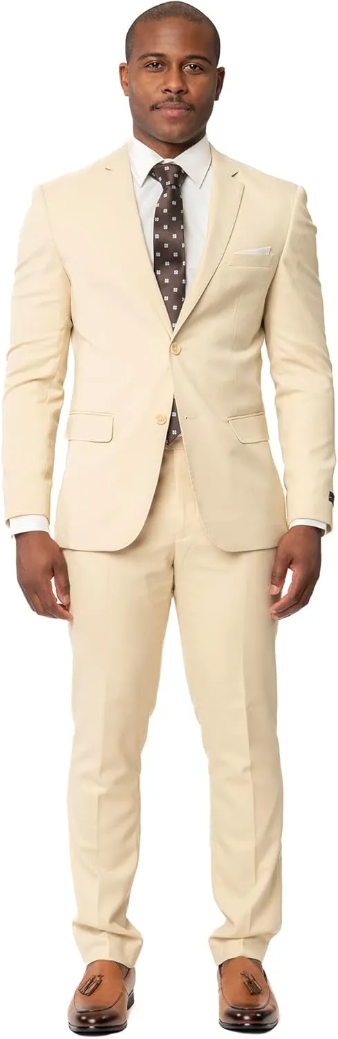 Slim Fit Men Suit Micro Textured Weave 2 Button Notch Collar AZAR 11812