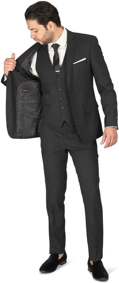 Slim Fit Men Suit Micro Textured Weave 2 Button Notch Collar AZAR 11812