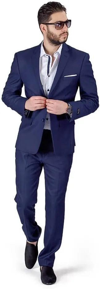 Slim Fit Men Suit Micro Textured Weave 2 Button Notch Collar AZAR 11812