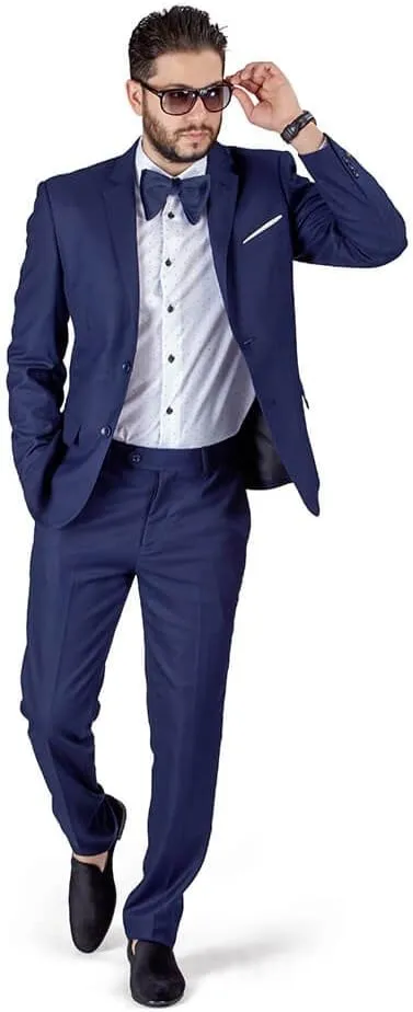 Slim Fit Men Suit Micro Textured Weave 2 Button Notch Collar AZAR 11812
