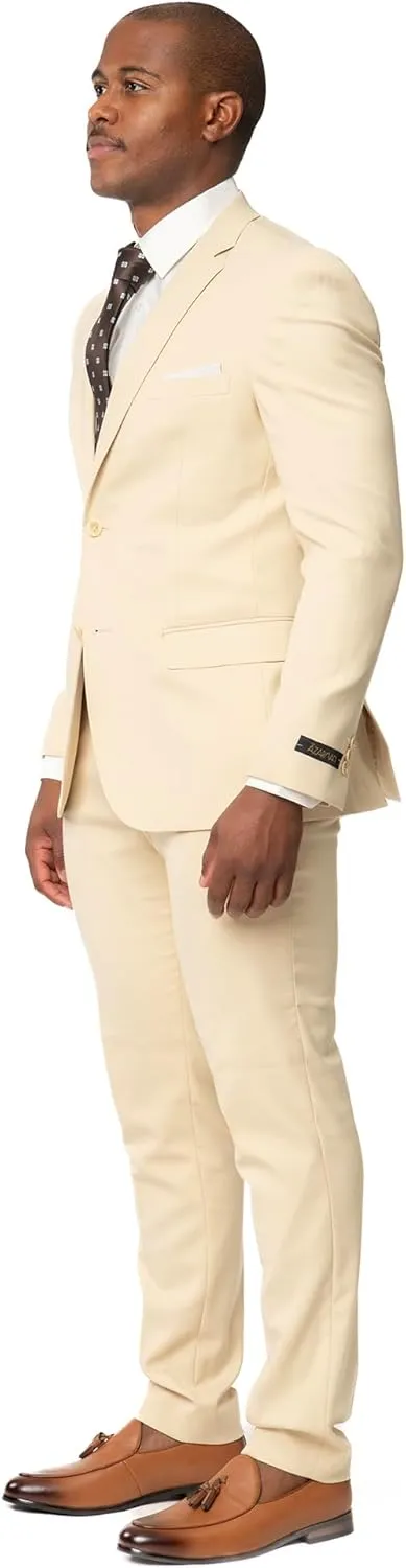 Slim Fit Men Suit Micro Textured Weave 2 Button Notch Collar AZAR 11812