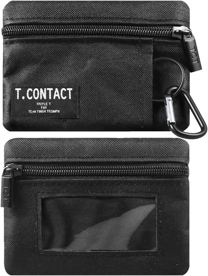 Slim RFID Blocking Zippered Lanyard Wallet - Compact ID Holder & Coin Purse for Men, Women, and Kids - Lightweight Keychain Card Case with 2 Zippered Pockets & ID Window(black, 1.0)