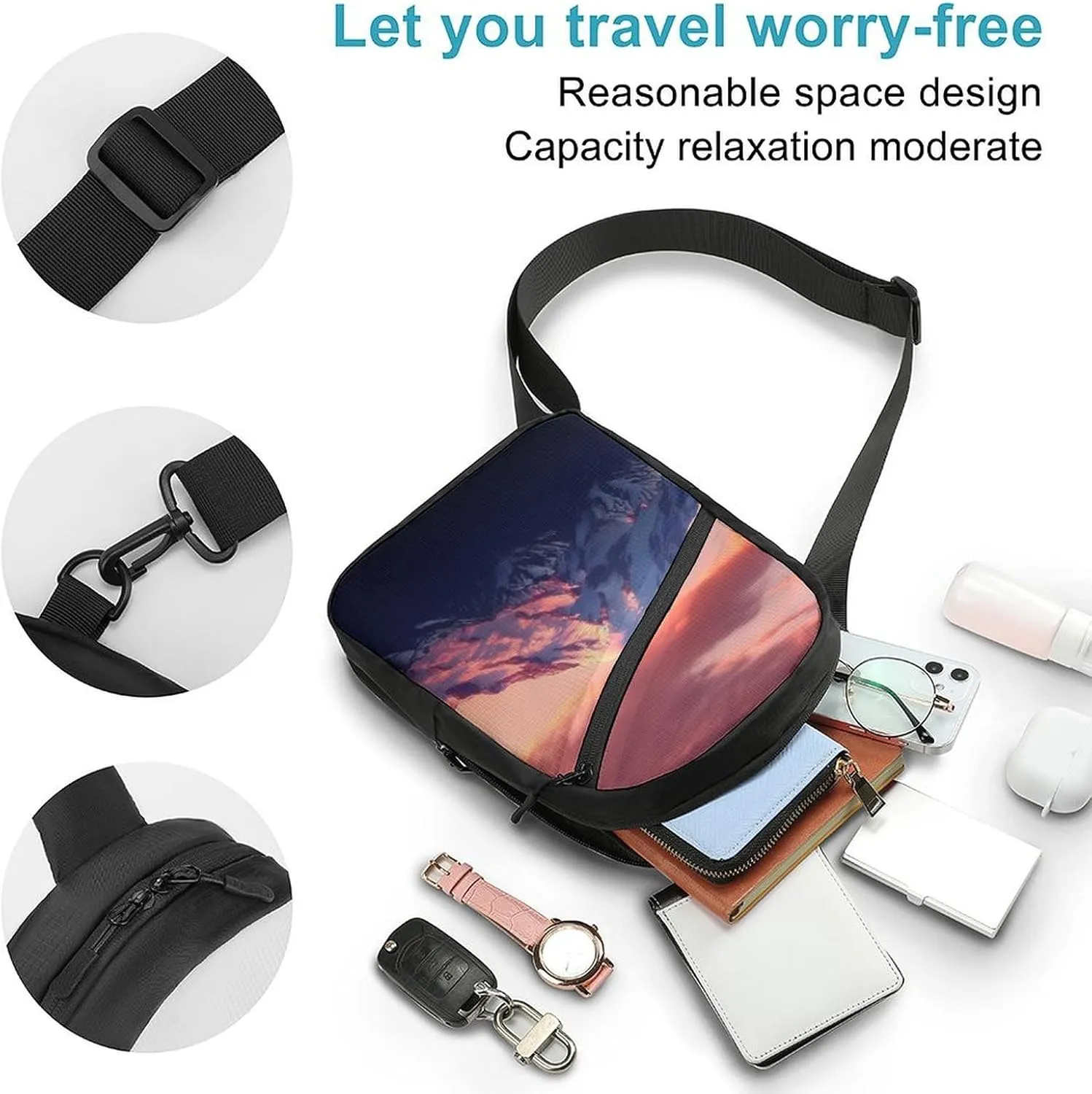 Sling Bag for Women Men Daypack Mount at Sunset Chest Bag Crossbody Backpack for Hiking Travel