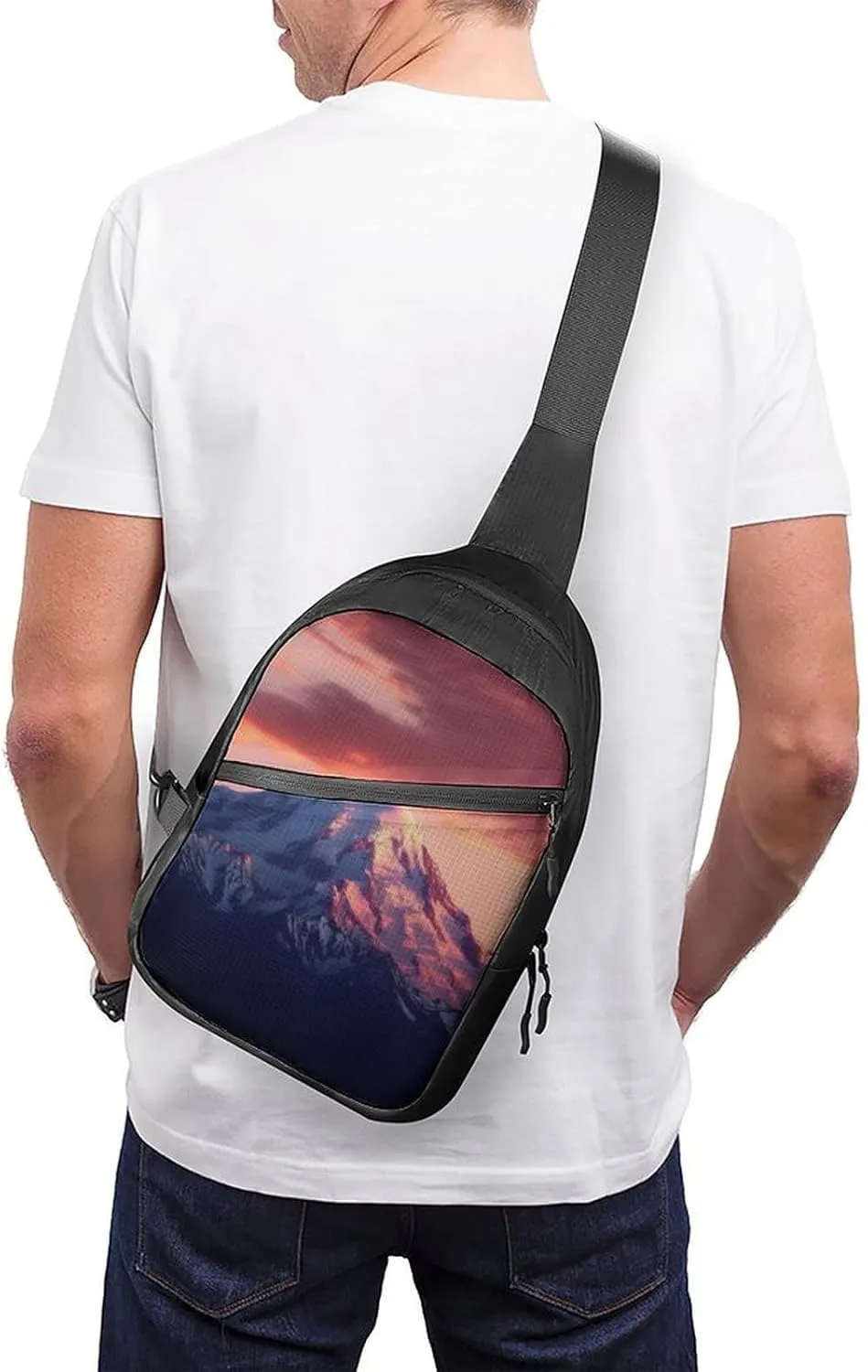 Sling Bag for Women Men Daypack Mount at Sunset Chest Bag Crossbody Backpack for Hiking Travel